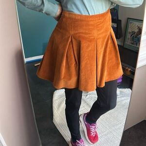 Pleated Rust Corduroy Mini Skirt M/L
